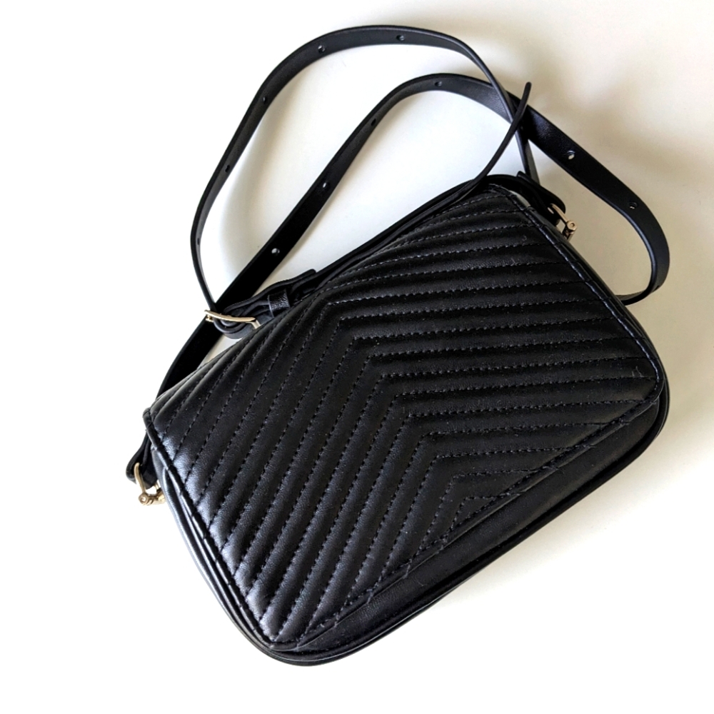 Black Quilted Convertible Crossbody Belt Bag